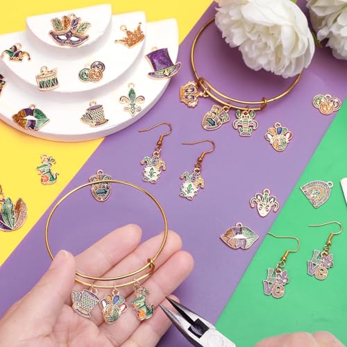 MARFOREVER 40 Pcs/20 Pairs Glitter Mardi Gras Charms for Jewelry Making | Mardi Gras Gifts, Carnival Mask Jester Fleur-de-lis Charms Pendants, Bracelets Necklace Earrings, DIY Crafts Accessories - style: Mardi Gras