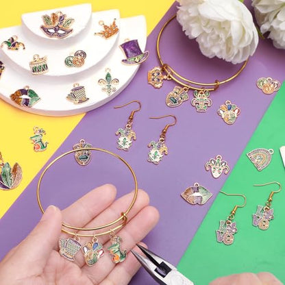 MARFOREVER 40 Pcs/20 Pairs Glitter Mardi Gras Charms for Jewelry Making | Mardi Gras Gifts, Carnival Mask Jester Fleur-de-lis Charms Pendants, Bracelets Necklace Earrings, DIY Crafts Accessories - style: Mardi Gras