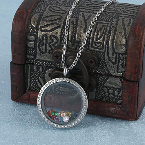 Jovivi 25/30mm Living Floating Memory Locket Necklace - 316 Surgical Stainless Steel Round Crystals Buckle Closure - color: 25mm Locket