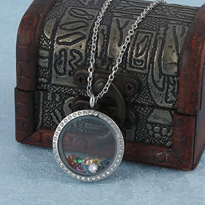 Jovivi 25/30mm Living Floating Memory Locket Necklace - 316 Surgical Stainless Steel Round Crystals Buckle Closure - color: 25mm Locket
