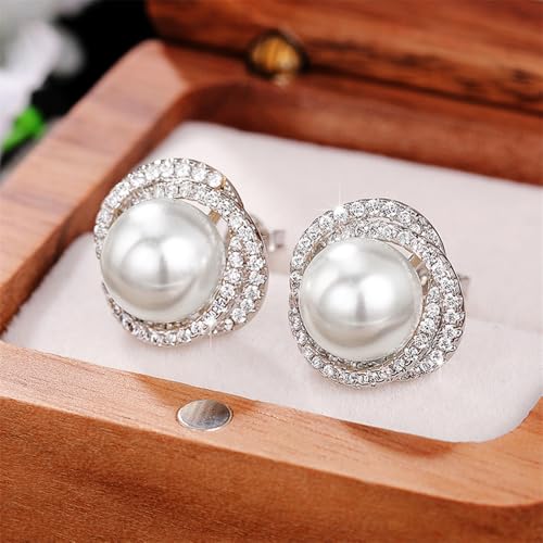 Gorgeous Imitation Pearl Stud Earrings Full CZ Elegant Women Earrings - color: E2316