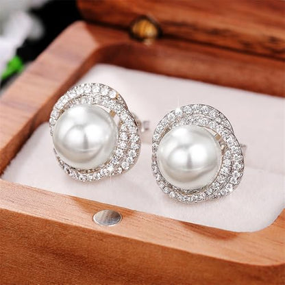 Gorgeous Imitation Pearl Stud Earrings Full CZ Elegant Women Earrings - color: E2316