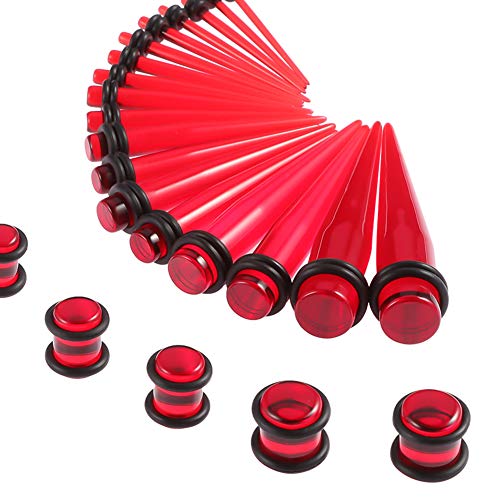 JieyueJewelry 50/54 Pcs Ear Stretching Kit 14G-00G | Acrylic Tapers & Plugs with Silicone Tunnels, Ear Gauges Expander Set Body Piercing Jewelry for Women and Men - color: Red