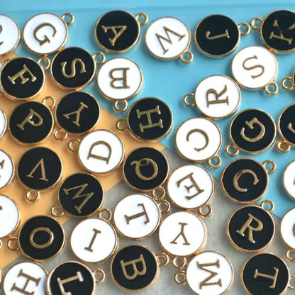 A-Z Letter Charms Round Enamel Alphabet Initial Pendant for Jewelry Making,Double-Side for Necklace Bracelet Earring DIY Craft - color: 4 sets(104pcs)-White,Black