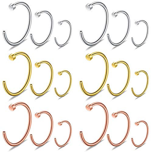 6-18pcs 18 Gauge Stainless Steel Body Jewelry Piercing Earrings Lip Nose Hoop Ring Unisex 6mm 8mm 10mm - color: 18PCS - Mix Color 2#