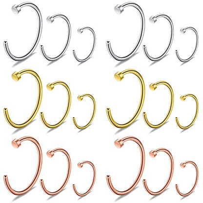 6-18pcs 18 Gauge Stainless Steel Body Jewelry Piercing Earrings Lip Nose Hoop Ring Unisex 6mm 8mm 10mm - color: 18PCS - Mix Color 2#