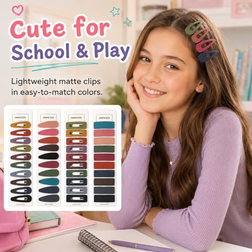 Bphne 40 Pcs Matte Non-Slip Snap Hair Clips for Women, Mixed Teardrop & Rectangle Barrettes, Cutout & Solid Metal Pins Set, Secure Grip for Fine Thick Hair Office Home - color: Mixed Cutout & Solid
