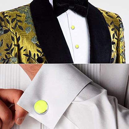 AMITER Men’s Cufflinks and Tuxedo Studs Set, Suitable for Black Suit White Shirts on Wedding, Anniversary, Birthday - color: Lemon Yellow+silver color