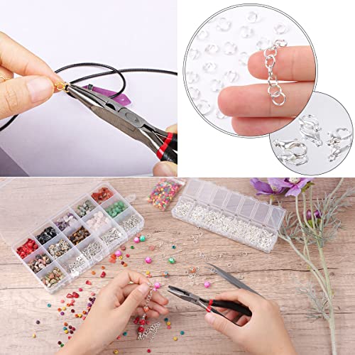 Jump Rings for Jewelry Making Kit, 1500 pcs Jewelry Repair Kit for Necklace Bracelet, Lobster Clasps and Closures Repair Supplies Kit with Pliers Tweezers-Silver - color: Silver