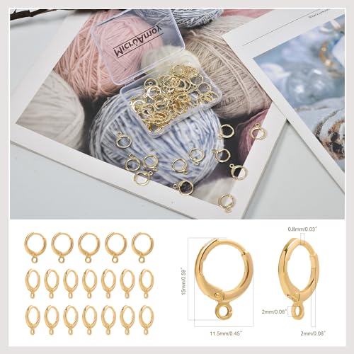 60pcs 14K Gold Filled Hoop Huggie Earring Hooks,Hypoallergenic Dangle Tarnish Resistant Gold Lever Back Earring Hooks Earwire for Jewelry Making Supplies (Gold) - color: Gold