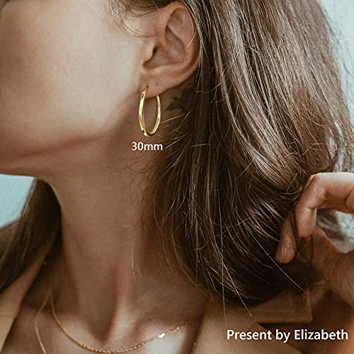 18K Gold Plated Hoop Earrings - 925 Sterling Silver Hoop Earrings Womens Hypoallergenic Hoops | Square Tube Hoop Earrings for Women 15mm/20mm/30mm/40mm - color: Gold 15-20-30mm