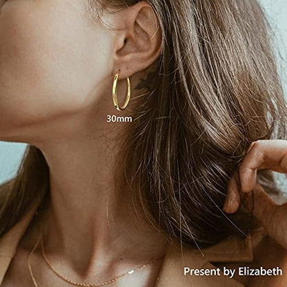 18K Gold Plated Hoop Earrings - 925 Sterling Silver Hoop Earrings Womens Hypoallergenic Hoops | Square Tube Hoop Earrings for Women 15mm/20mm/30mm/40mm - color: Gold 15-20-30mm