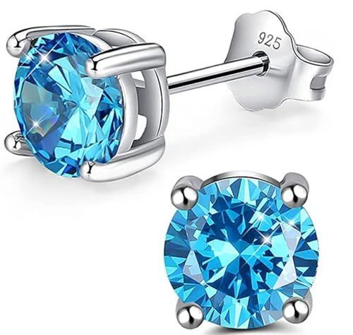 Adabele Authentic Sterling Silver Birthstone Stud Earrings 6mm 8mm Cubic Zirconia Imitation Diamond Gemstone Hypoallergenic Nickel Free Tarnish Resistant Women Fine Jewelry - color: December, size: 8mm/2 Carat/Large