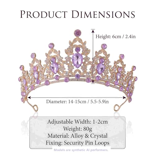 Kamirola - Queen Crown and Tiaras Princess Crown for Women Crystal Headbands for Bridal, Princess for Wedding and Party - color: Gold&Purple
