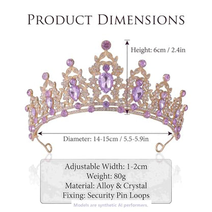 Kamirola - Queen Crown and Tiaras Princess Crown for Women Crystal Headbands for Bridal, Princess for Wedding and Party - color: Gold&Purple