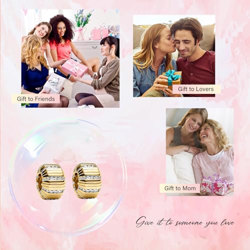 Clip Stopper Spacer Charms for Bracelets Necklaces, Compatible with Pandora,Jewery Making DIY - style: Line Stopper 14K Gold Plated