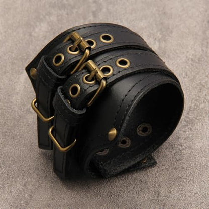 GelConnie Leather Cuff Bracelet for Men Women Wide Leather Wristband Thick Viking Mens Leather Bracelets Gothic Wrist Band Vintage Rock Wristband - style: Wide Leather Wristbands