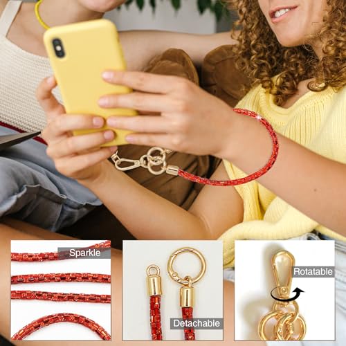 Phone Lanyard Crystal Phone Strap Crossbody, Red | Crystal Phone Strap Crossbody Rhinestone Anti Theft Layered Strap Crossbody Cell Phone Neck for Women - color: Red