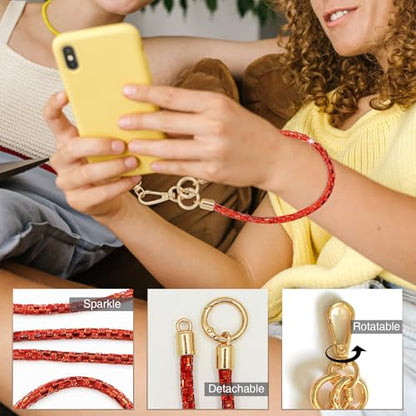 Phone Lanyard Crystal Phone Strap Crossbody, Red | Crystal Phone Strap Crossbody Rhinestone Anti Theft Layered Strap Crossbody Cell Phone Neck for Women - color: Red