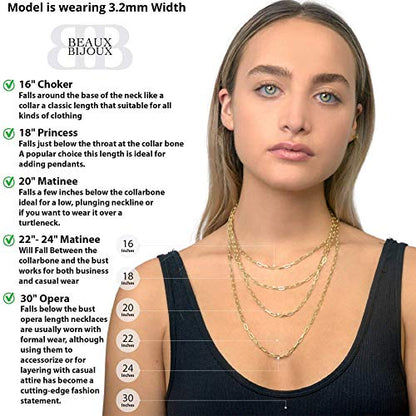 Paperclip Chain Necklace for Women | Sterling Silver or 14K Gold Plated | 2.8mm 3.2mm 5.5mm | 16–30 Inch Italian Link Layering Chain - color: 14K Gold Plated – 2.8mm