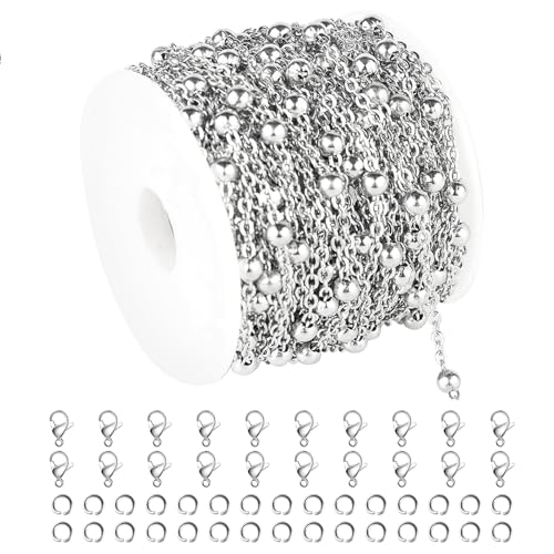 Kyutong 32.8 Feet Stainless Steel Chain Link with Spool for Crafting | Beaded Jewelry Making Chain Roll Silver Necklace Making Supplies for Women Men DIY Craft Support Jewelry Findings - color: Silver-7