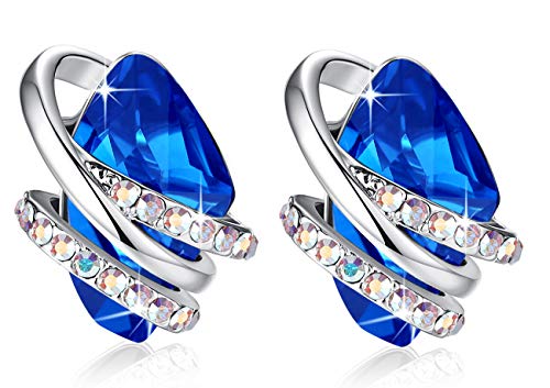 Gifts for Women, Wish Stone Stud Earrings with Birthstone Crystals, 18K Rose Gold Plated or Silver-tone - color: 209-September-Sapphire Blue-Silvertone
