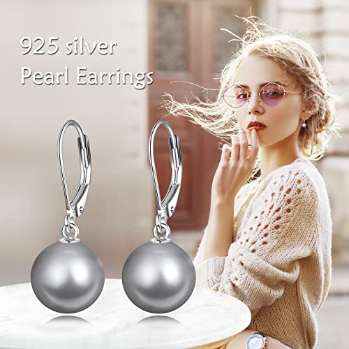 925 Sterling Silver Pearl Leverback Earrings Dangle Drop Jewelry Gifts for Women - style: Black Pearl-A