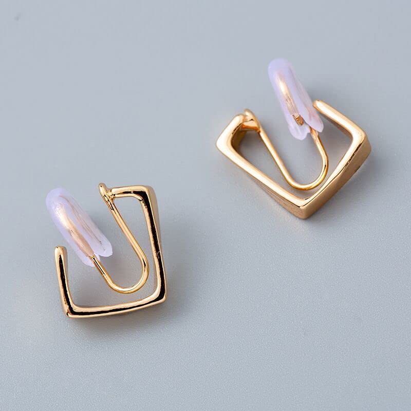 Clip On Hoop Earrings for Women Not Pierced Gold Silver Large Chnky Square Twisted Comfortable Coil Hoop Clip On Earrings - color: Square Hoop Gold