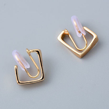 Clip On Hoop Earrings for Women Not Pierced Gold Silver Large Chnky Square Twisted Comfortable Coil Hoop Clip On Earrings - color: Square Hoop Gold