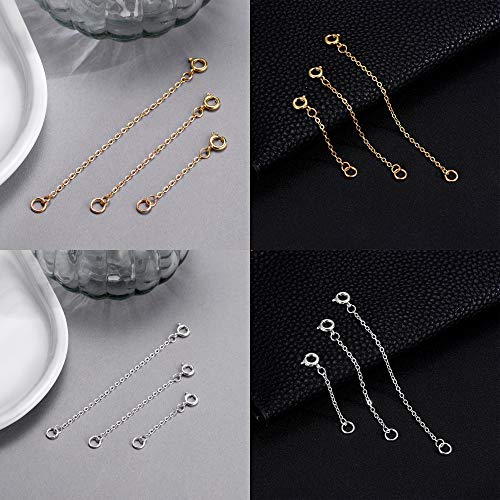 Softones 12-18Pcs Ankle Bracelets Extenders-Extension for Womens Jewelry(1 2 3 Inch),with Lobster Clasp and O-Clasp from Gold Silver Rose Gold - color: G:O-clasp 6-Gold 6-Silver