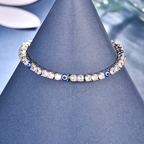 Evil Eye Bracelets for Women 18K Gold and Silver Filled with 4MM Cubic Zirconia Tennis Bracelet Evil Eye Jewelry - color: Silver