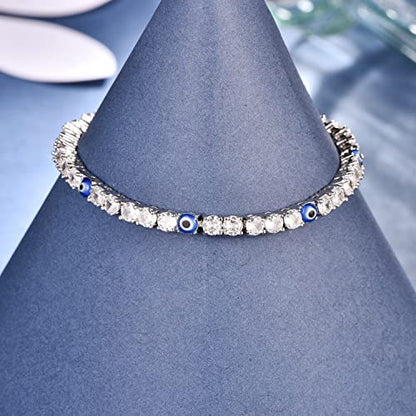 Evil Eye Bracelets for Women 18K Gold and Silver Filled with 4MM Cubic Zirconia Tennis Bracelet Evil Eye Jewelry - color: Silver