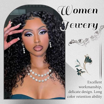 Rhinestone Jewelry Set Crystal Pearl Necklace Bracelet Earrings | Sparkly Necklace Dangle Earrings,Wedding Prom Formal Costume Jewelry Sets for Women - color: Silver7