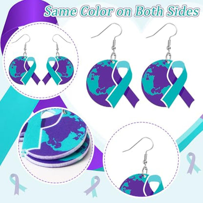 8 Pairs Suicide Prevention Awareness Acrylic Earrings for Women | Teal Purple Ribbon Dangle Earrings, Suicide Prevention Publicity Activities, Lightweight Acrylic, Double Side - style: Suicide Prevention Awareness
