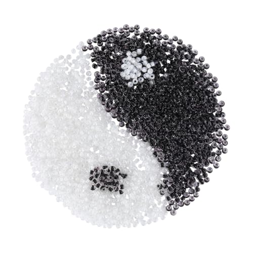 PH PandaHall 7000PCS Glass Seed Beads 2 Colors 10/0 Round Mini Spacer Beads 2.3mm Half Plated Color Lined Seed Bead Transparent White Black Pony Bead for Friendship Bracelet Jewelry Making Necklaces