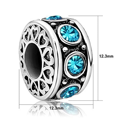 Birthstone Birthday Compatible With Pandora Charms Bracelet | Heart, Birthstone, Birthday Cake, Womens Bead Charms for Bracelets, Christmas Jewelry - style: March Birthstone