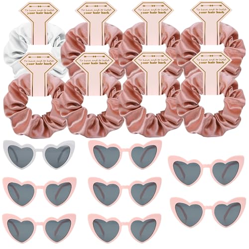Satin Bridesmaid Scrunchies Bachelorette Hair Ties Set of 6 sunglasses Bridal Shower No Damage Hairties ideas Gift for Wedding Party Favors Bridesmaid Proposal Gifts (8sets White & Rose Gold) - color: 8sets White&Rose Gold