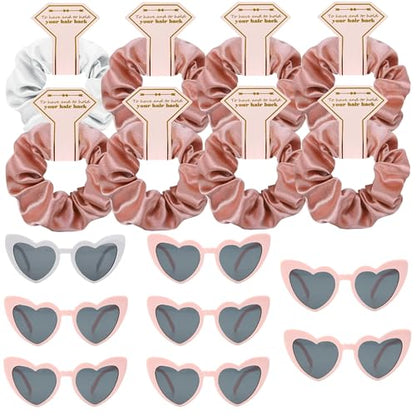 Satin Bridesmaid Scrunchies Bachelorette Hair Ties Set of 6 sunglasses Bridal Shower No Damage Hairties ideas Gift for Wedding Party Favors Bridesmaid Proposal Gifts (8sets White & Rose Gold) - color: 8sets White&Rose Gold