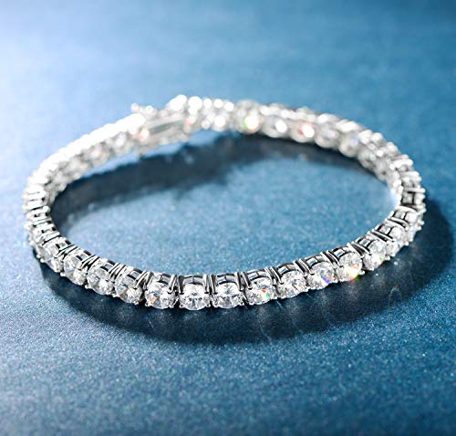 MDFUN 18k White Gold Plated CZ Tennis Bracelet, 4MM Cubic Zirconia Charm Bracelet for Women Men - style: 6.0" tennis bracelet