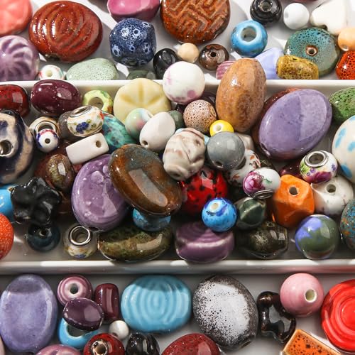 CZZZY 250g Ceramic Beads, Mixed Irregular Ceramic Bead, Handmade Porcelain Ceramic Beads for DIY Jewelry Making and Crafting - color: Mixed Color