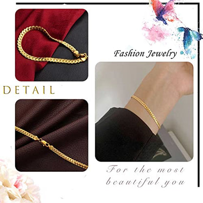 Gold Figaro Chain Bracelet Dainty Curb Cuban Link Chain Bracelet Simple Thin Chain Wrist Bracelet with Lobster Lock Clasp Minimalist Bracelet Jewelry Gifts for Women and Men - color: Gold