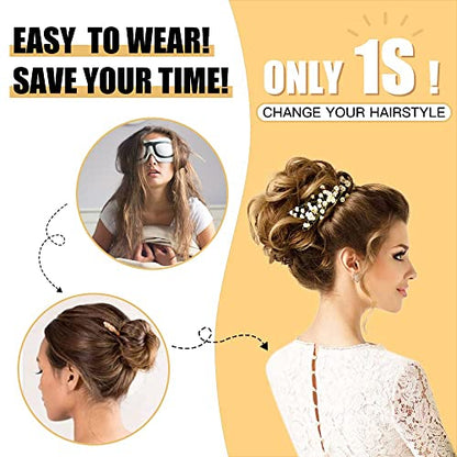 HMD Tousled Updo Messy Bun Hair Piece for Women Synthetic Hair Extension | Messy Bun Hair Piece with Elastic Scrunchie Synthetic Tousled Updos Ponytail Hairstyles for Daily Wear - color: 6AH30# (Dark Brown & Light Auburn)