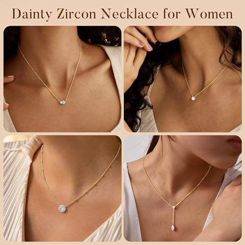 Turandoss Cubic Zirconia Necklace for Women, 14K Gold Plated Necklace | Gold Choker Necklace for Women, Trendy CZ Pearl Necklace, Simple Wedding Prom Jewelry, Bridesmaids Gifts - color: Y Shaped Zircon