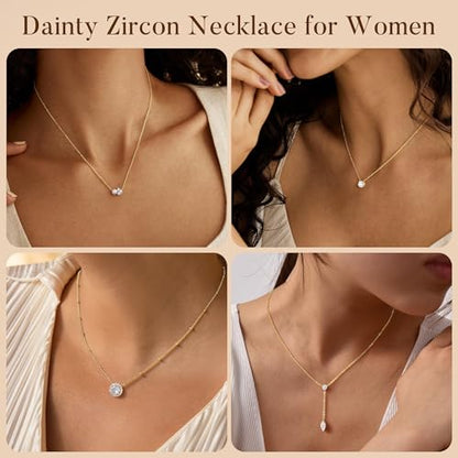 Turandoss Cubic Zirconia Necklace for Women, 14K Gold Plated Necklace | Gold Choker Necklace for Women, Trendy CZ Pearl Necklace, Simple Wedding Prom Jewelry, Bridesmaids Gifts - color: "Circle Zircon