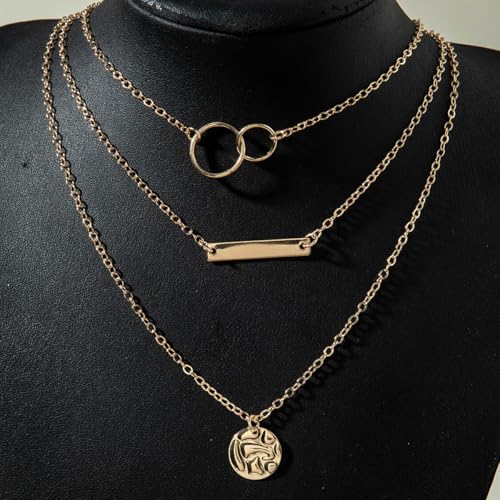 Layered Gold Necklace for Women Double Layer Snake Chain Necklace Set Jewelry Gift - color: Gold Stacked Necklace