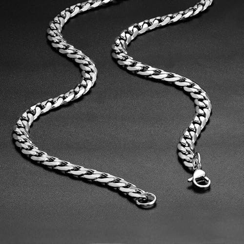 Monily Silver Chain for Men Stainless Steel Curb Chain Necklace Women - size: 20 Inches, style: 5 mm wide