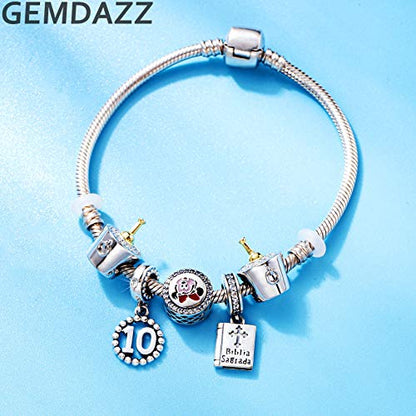 5,10,15,16,17,18,20,21,25,30,35,40,42,49,50,55,60,65,70 Number Charms for European Bracelet, 925 Sterling Silver Birthday Pendant Beads with CZ, Gifts for Mothers Day/Anniversary - color: Clear