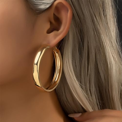 Large Hoop Earrings for Women Lightweight Chunky Earrings | Big Hoop Earrings for Women Chunky Jewelry 70s Outfits for Women - style: Hoop-G-01