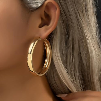 Large Hoop Earrings for Women Lightweight Chunky Earrings | Big Hoop Earrings for Women Chunky Jewelry 70s Outfits for Women - style: Hoop-G-01