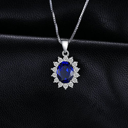 JewelryPalace Princess Diana Kate Middleton Natural Amethyst Citrine Garnet Peridot Topaz Created Ruby Sapphire Simulated Emerald Pendant Necklace for Women, 925 Sterling Silver Gemstone Jewelry Set - color: A-Sterling Silver-sapphire